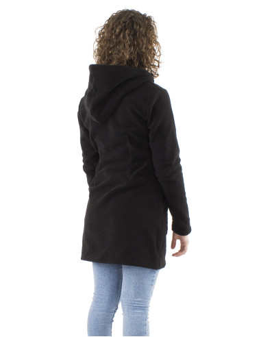 Veste longue maille polyester polaire avec capuche broderie fleurs