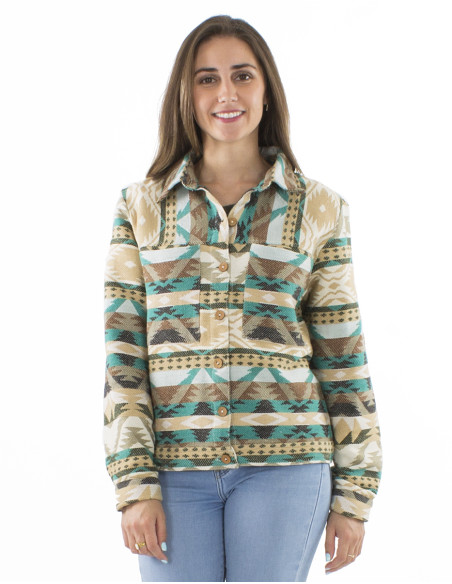 83% Cotton 17% Acrylic jacket with 2 pockets and geometric print