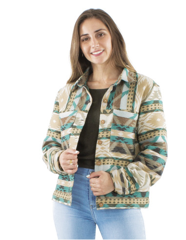 83% Cotton 17% Acrylic jacket with 2 pockets and geometric print
