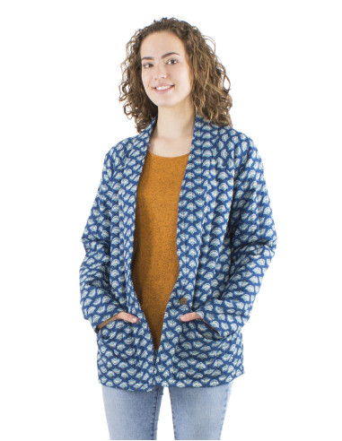 Polyester quilted jacket with 2 pockets and Oriental print