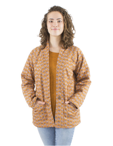 Polyester quilted jacket with 2 pockets and Oriental print