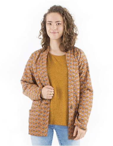Polyester quilted jacket with 2 pockets and Oriental print