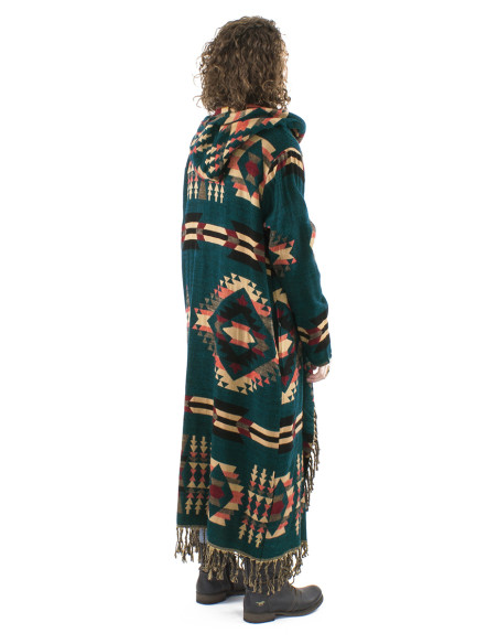 Manteau acrylique carré franges Jacquart géométrique