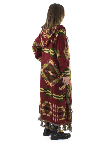 Manteau acrylique carré franges Jacquart géométrique