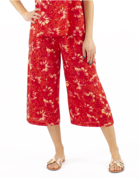 Pantalon court viscose 3 boutons élastique dos imprimé Cassandra