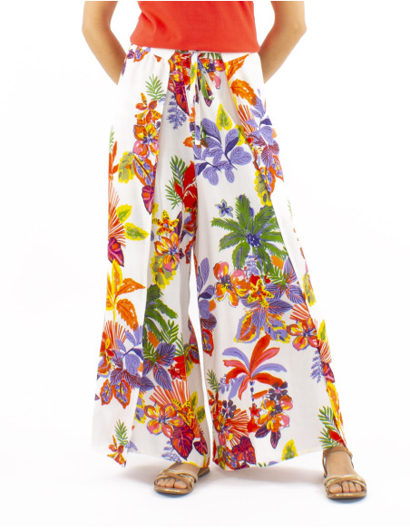 Pareo viscose pants with Hawaiian print