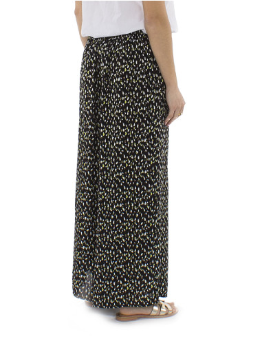 Pantalon viscose large ceinture 1/2 élastique imprimé Féline