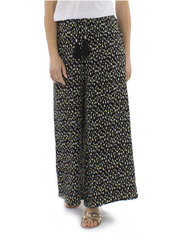 Pantalon viscose large ceinture 1/2 élastique imprimé Féline
