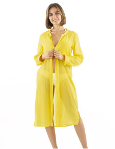 Robe voile coton uni boutonnée manches longues 2