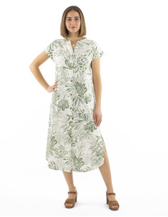 Robe 70% viscose 30% boutonnée 2 poches imprimé Nature