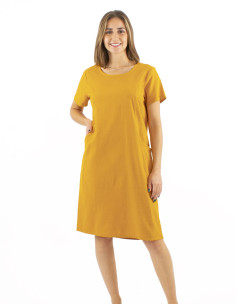 Cotton plain sw dress with short sleeves and pockets