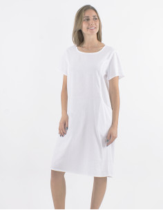 Cotton plain sw dress with short sleeves and pockets 2