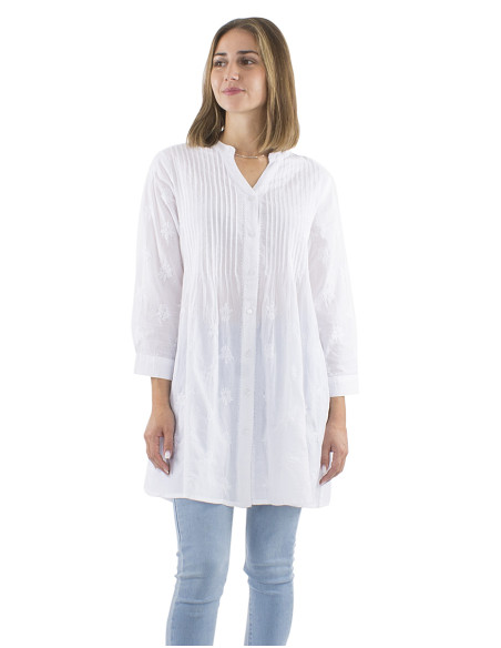 Cotton embroidered tunic with ling sleeves