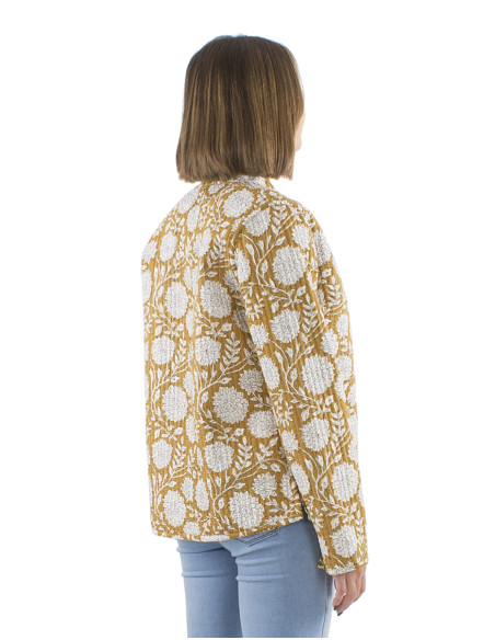 Reversible cotton jacket with 2 prints and long sleeves