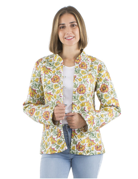 Reversible cotton jacket with 2 prints and long sleeves