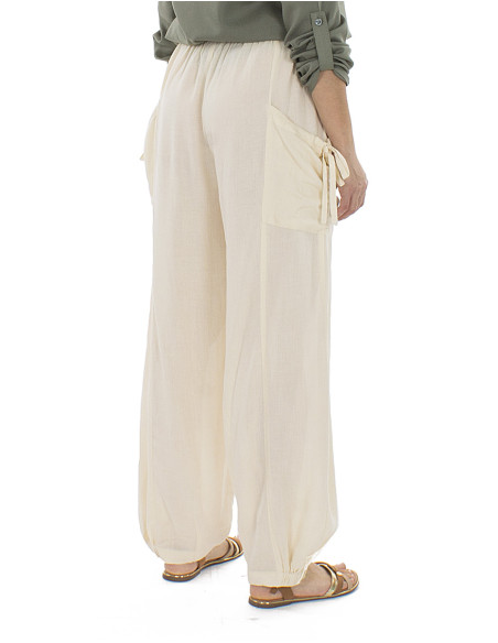 91% viscose 9% linen pants with pockets and elastic bottom