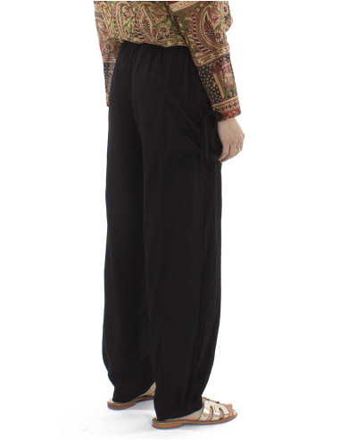 91% viscose 9% linen pants with pockets and elastic bottom