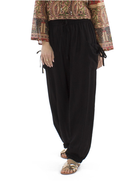 Pantalon 91% viscose 9% lin poches liens bas élastique