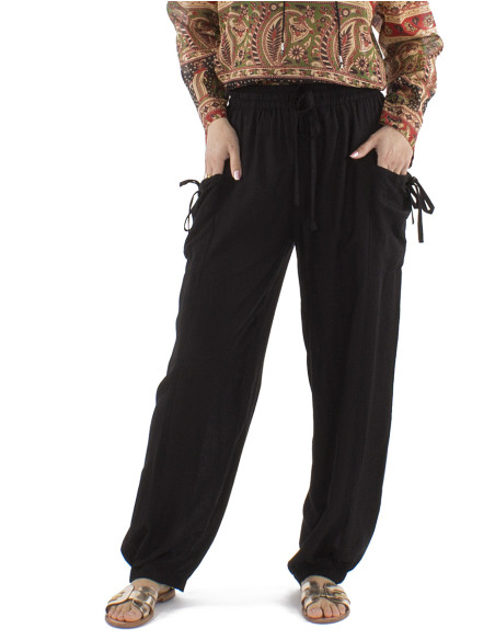 91% viscose 9% linen pants with pockets and elastic bottom