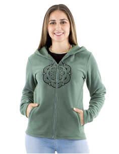 Veste maille polyester polaire capuche brodée Mandala