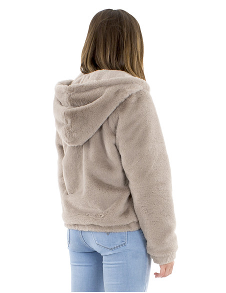 Veste polyester zip et capuche fourrure polyester