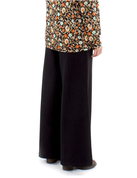 Pantalon coton uni poches 1/2 ceinture élastiquée