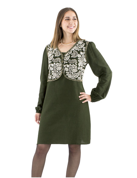 91% viscose 9% linen plain dress and antique print