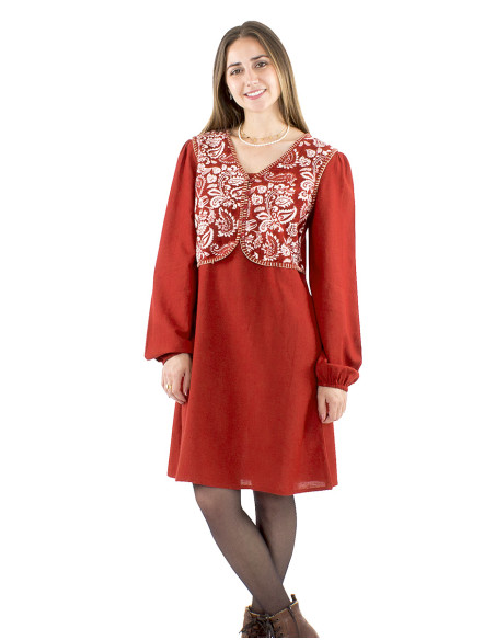 91% viscose 9% linen plain dress and antique print