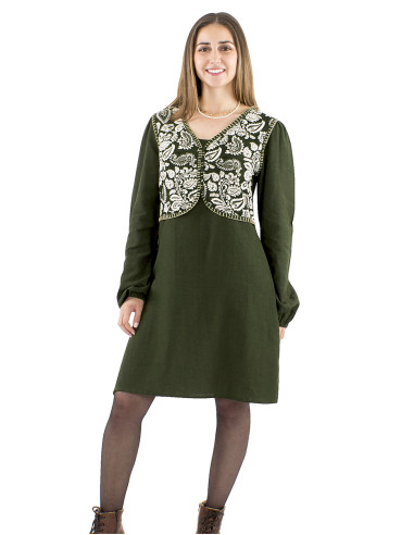 91% viscose 9% linen plain dress and antique print