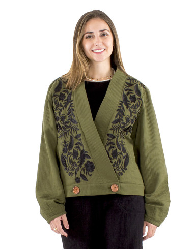 Veste coton brodée doublée coton