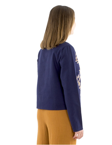 Cotton plain embroidered jacket with big flowers