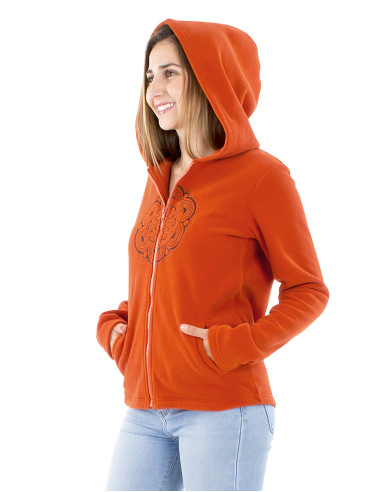 Veste maille polyester polaire capuche brodée Mandala