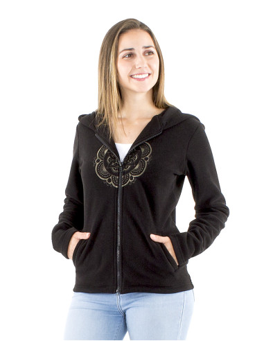 Veste maille polyester polaire capuche brodée Mandala